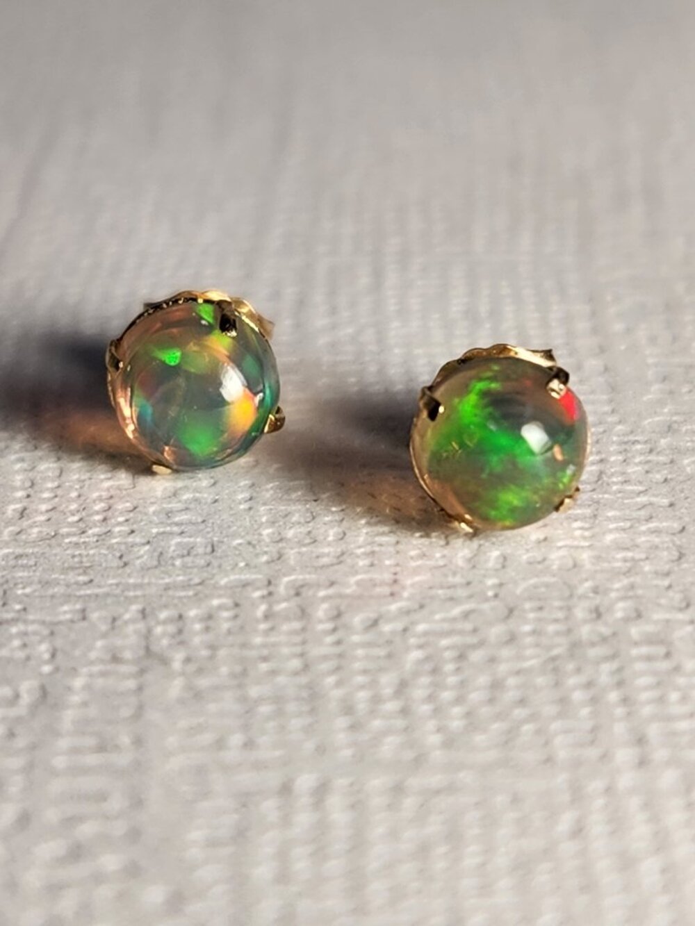 Bella 14K SOLID Yellow Gold 1.18cts Natural Ethiopian Black Forest Opal Earrings - Picture 7 of 17